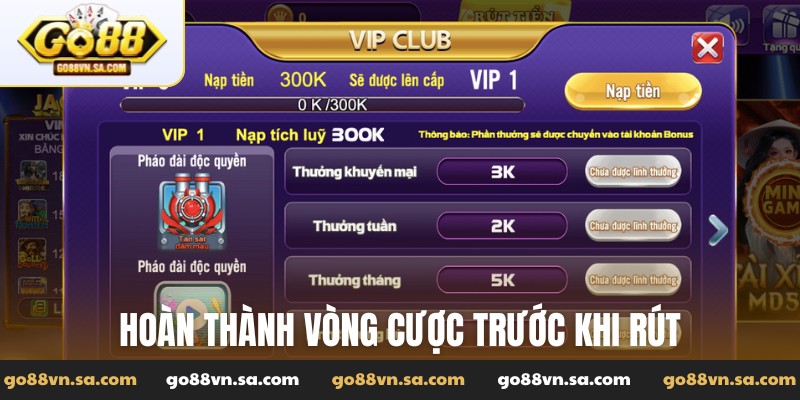 Hoàn thành vòng cược khuyến mãi trước khi rút